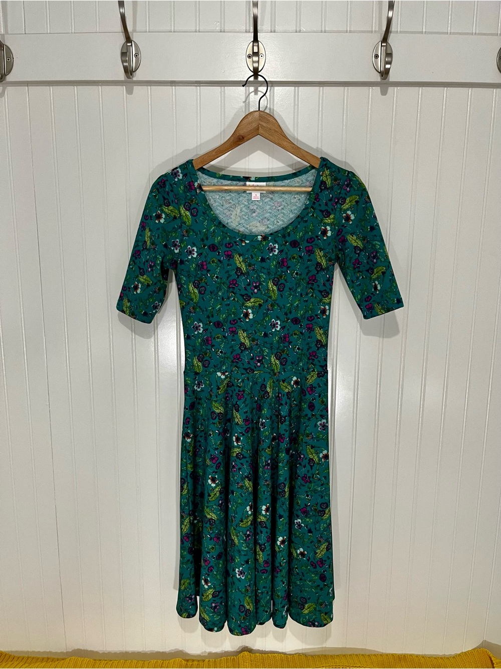 LuLaRoe Teal Floral Scoop-Neck Midi Dress